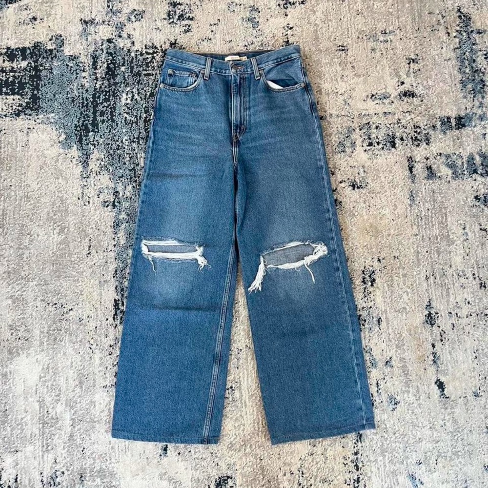 Levi's Blue Distressed Wide Leg Jeans